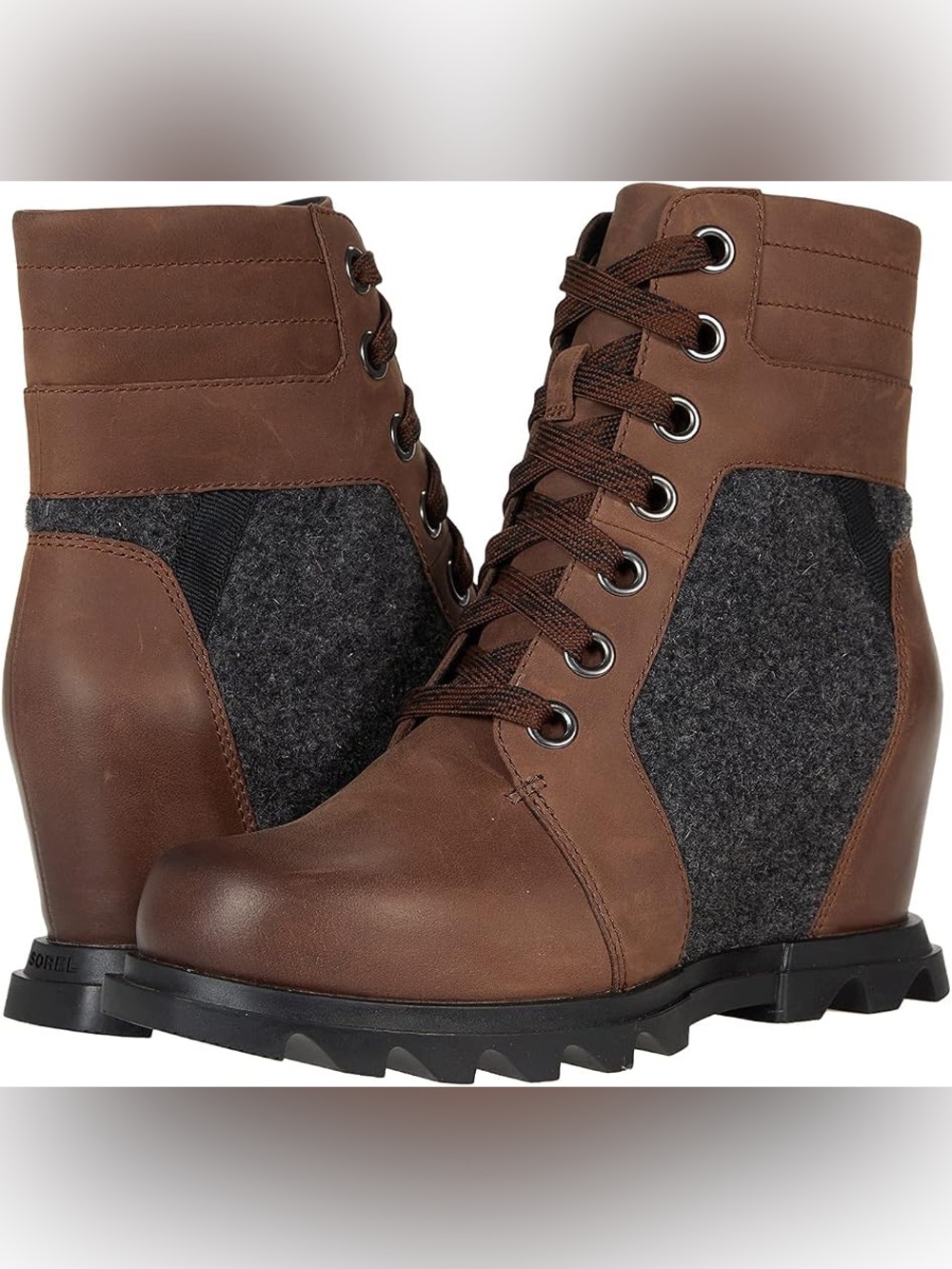Sorel Brown and Charcoal Lace-Up Ankle Boots Joan of Arctic - Size 8.5